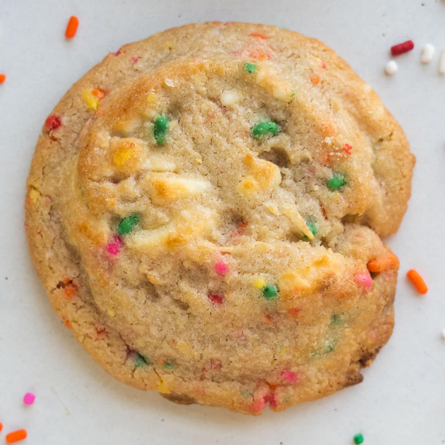 Fudgy Confetti Cookies: White Chocolate Chips & Extra Sprinkles